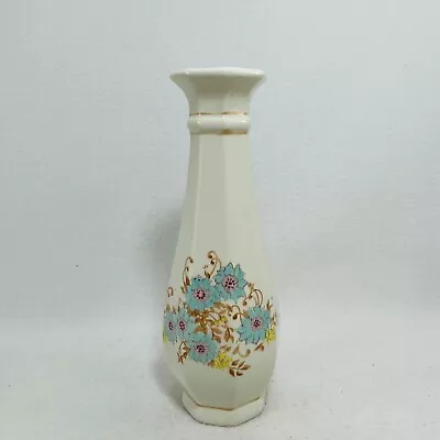 Vintage FTD Flower Vase Tall 7.5” Beige Ceramic Narrow Neck Porcelain Portugal • $18.89