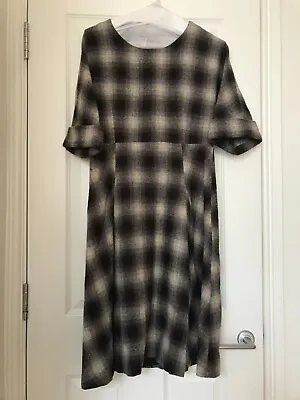 £45 • Buy Brora Dress Wool Silk Brown Cream Grey Check Tweed Effect. Size 14