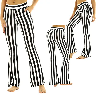 Women's Street Legging Pants Vertical Striped Casual Flared Trousers With Pocket • $15.08