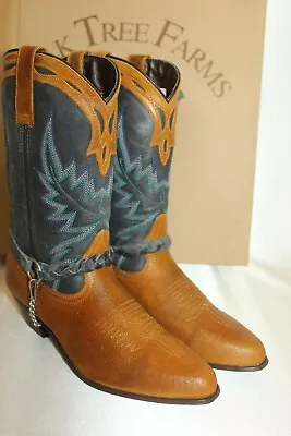 NEW! NIB! OAK TREE FARMS Tan Blue Leather JUNYPER Womens Western Boots Sz 6.5 • $59.96