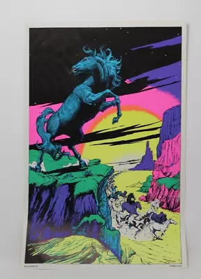 VTG E-Z Cards 11x17 Horse Trippy Black Light Poster Psychedelic Stallions • $14.95