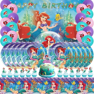 The Little Mermaid Party Supplies Set Plates Balloons Cake Toppers Tableware • $30.66