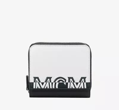 $295 New MCM Women's White Black Contrast Logo Small Zip Wallet MZS9ACL13WT001 • $150.39