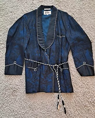 Vintage 50s Hi-Mode SMOKING JACKET Kimono Size Medium Blue Robe Made In Japan • $125