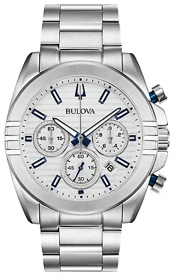 Bulova Men's Chronograph Calendar Silver Quartz Watch 44MM 96B307 • $152.99