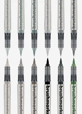 $23.79 • Buy Karin Brush Marker Pro 12 Pc Pen Set Grey Colors Watercolor 27C6 BrushMarker