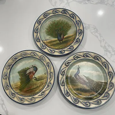 VTG Toyo Decor Peacock Bird  Plates Set Of 3 Antique Glaze 10” French Country • $30.40