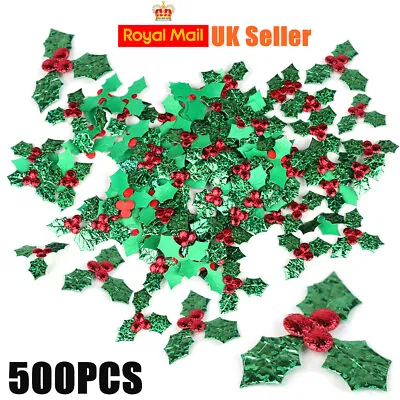 500PCS Christmas Mini Holly & Berry Leaves Embellishments Decorations Craft DIY • £2.47