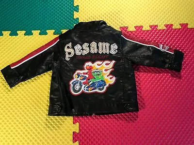 2008 Sesame Street Elmo & Oscar Street Rider Faux Leather Black Jacket Size 18M • $29.99