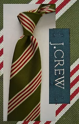 Fantastic Silk Stripe Club Tie In Olive Rust And Tan By: J. CREW • $24