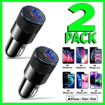 $7.99 • Buy 2 Pack Dual Port USB-C Fast Car Charger PD For Apple IPhone 14 13 12 11 Pro Max