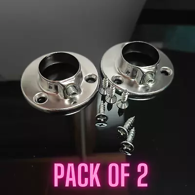 £2.74 • Buy Wardrobe Rail Pole Socket End Support Bracket Rings Chrome Plated 25mm QTY 2