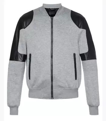 NEW Versace Men’s Grey W/Black Leather Trim Medusa Bomber Jacket Size Medium/48 • $945