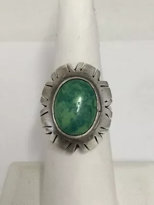 Vintage Parrot Green Agate Ring Size 7 ILH Mexico Sterling • $65