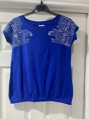 Zumba Comfy Fit Blue With Silver Gym Dance Workout Top Size Small XS 8 10 12 • £7.49