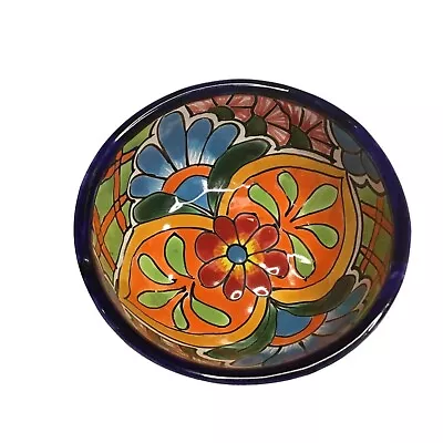 HAND PAINTED Mexican Talavera 3-Footed Salsa Bowl Floral Terracotta BOLD COLORS • $8.99