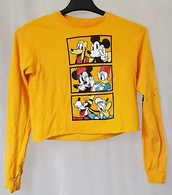 Disney Mickey Mouse Long Sleeve Shirt Crop Top Size Small Yellow Duck Micky • $9.96