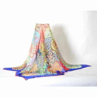$7.89 • Buy Scarf Bandana Head Wrap Shawl  Silk Touch 43'' Large Summer Square Spiral Flower