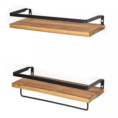 £14.99 • Buy 2 Tiers Wall Mounted Display Floating Shelves Wooden Storage Rustic Industrial
