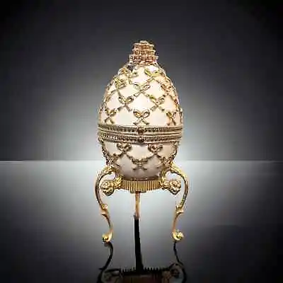Russian Style Real Goose Egg Jeweled Musical Trinket Box Plays Memories • $125