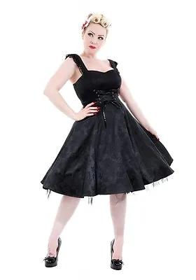 H&R LONDON BLACK BROCADE COCKTAIL HALTER 50s ROCK RETRO PUNK CLASSIC PROM DRESS • $43.99