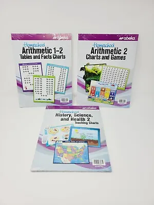 Abeka Arithmetic 1-2 & 2 Charts/History Science & Health 2 Charts Lot (Sealed) • $45