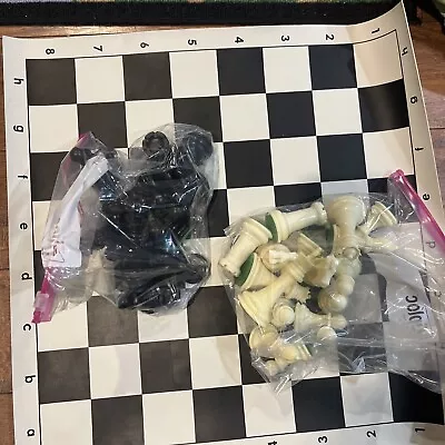 Marble Checkers Chess Board Black & White BOARD And All Pieces  Vintage • $15