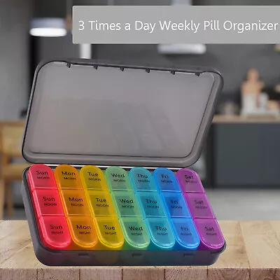 Weekly Pill Organizer 3 Times A Day 7 Day Daily Use Vitamins Holder Portable Box • $11.59