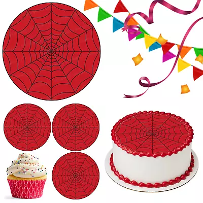 Spider Web Cake Topper Party Decoration Edible Birthday Gift Celebration Cupcake • £5.49