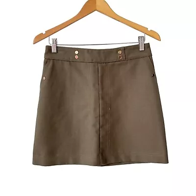 H&M High Waist Mini Skirt Women 6 Green Canvas Poly Military Summer Neutral • $14.99