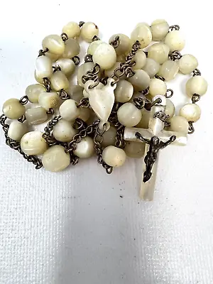 Vintage Antique Rosary Beads Mother Of Pearl Crucifix Medal Religious Catholic • $50.69