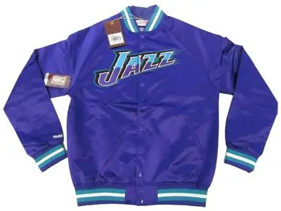 New Utah Jazz Mens S Small Mitchell & Ness Satin Button Snap Light Jacket $120 • $70.54