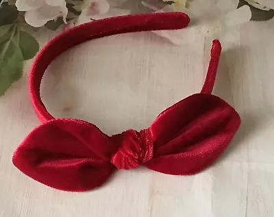 Bow Knot Red Velvet Fabric Alice Head Hair Band Aliceband Handmade Girls Ladies • £5.49