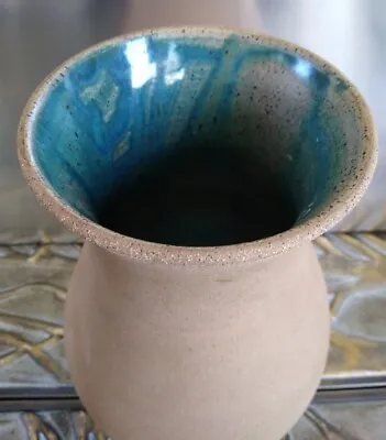 Handmade Pottery 11  Vase By W.J. GORDY Natural Tan W/Blue Drip Glaze Pre-owned! • $199