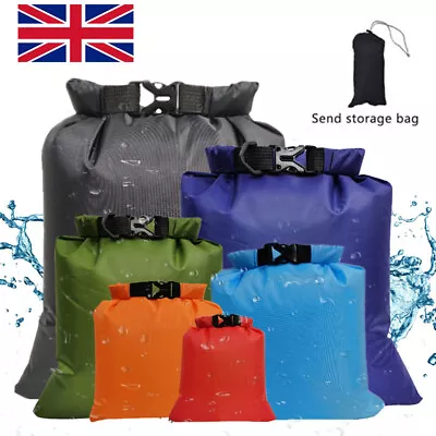 6X Waterproof Dry Bags Storage Sack Camping Hiking Kayak Outdoor Activity Beach • £10.39
