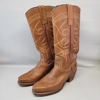 Vintage Frye Cowboy Boots Square Toe 6375 Womens Size 5.5 USA Camel Brown • $79.95