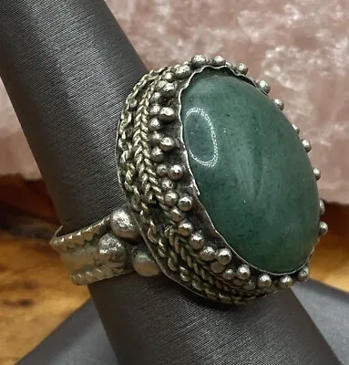 Vintage Middle Eastern Sterling Silver And Green Stone Largle Ring Size 8 • $69.99