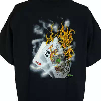 Michael Godard T Shirt Vintage Y2K Burning Blackjack Cards Art Tee Vegas Size XL • $59.99