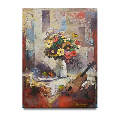 NY Art - Thick Modern Violin & Floral 36x48 Original Oil Painting On Canvas! • $119.99