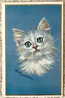 Unused White Cat Kitten Blue Vintage Note Greeting Card 1960-70s Artist Forbes • $4.08