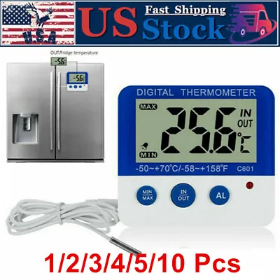 Magnet ℃/℉ LED Digital Thermometer Monitor For Home Freezer Alarm Fridge Max/Min • $11
