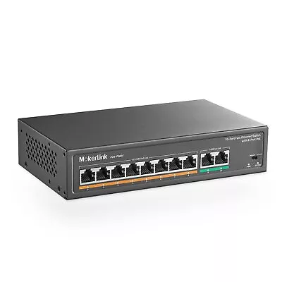 10 Port Poe Switch With 8 Port Poe+ 2 Fast Ethernet Uplink 100Mbps 120W 802.3 • $38.76