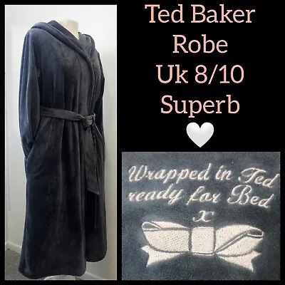 £65 • Buy TED BAKER WOMEN’S GREY SOFT VELOUR Dressing Gown / Hooded Robe SIZE 8/10