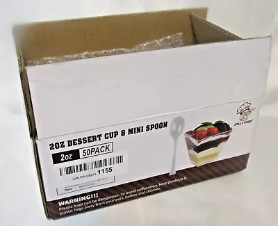 Jolly Chef 50 X 2oz Square Mini Dessert Cups With Spoons Clear Plastic Parfait • $8