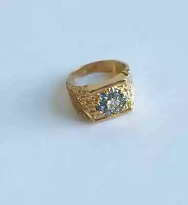 2Ct Round Cut Lab-Created Aquamarine Men's Wedding Ring 14k Yellow Gold Plated • $109.99