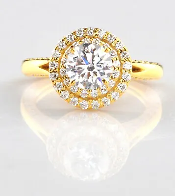 14KT Yellow Gold & D/VVS1 4.10 Carat Round Shape Solitaire With Accents Ring • £246.50