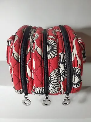 Vera Bradley Cosmetic Toiletry Travel Bag Red Black White Deco Daisy 3 Zipper  • $12.99