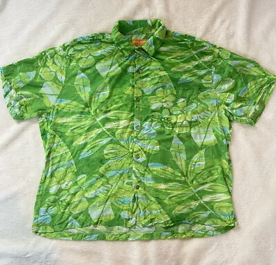 Jams World Mens Size XXL Sea Grass Green Rayon Honolulu Hawaiian Button Shirt • $38