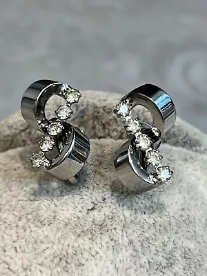 Vintage Art Deco Rhinestone Swirl Earrings Screw Back  • $22