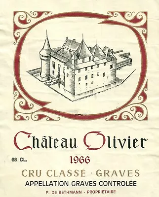 1960's-70's Chateau Olivier French Wine Label Vintage 1966 Original A390 • $11.97